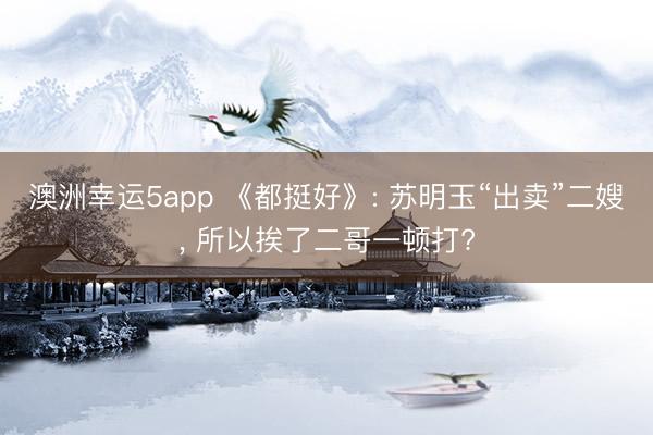 澳洲幸運(yùn)5app 《都挺好》: 蘇明玉“出賣”二嫂， 所以挨了二哥一頓打?